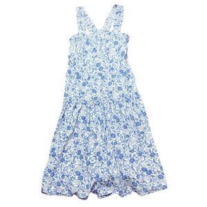 Smocked Fit and Flare Midi Dress in Blue Floral Size XL